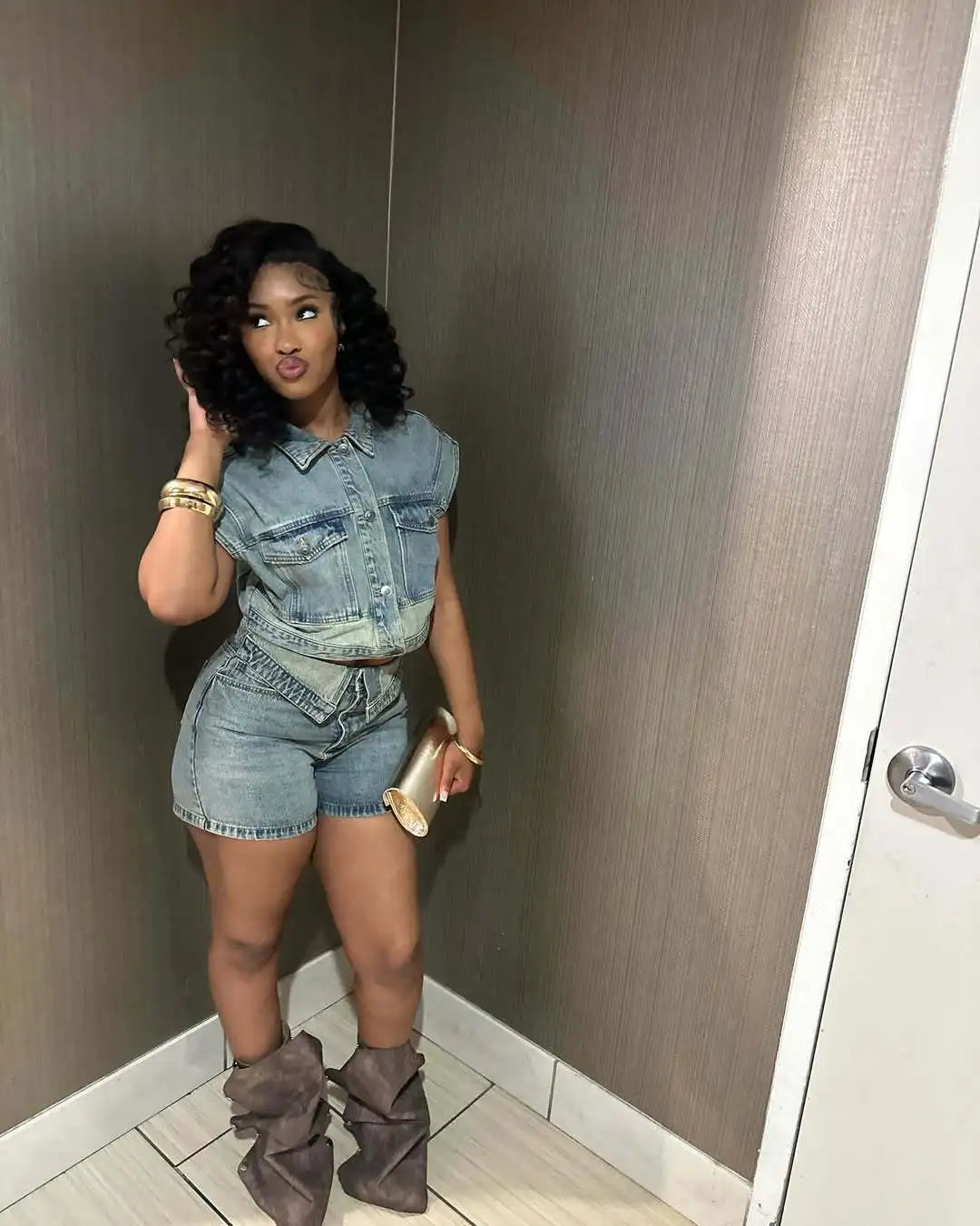 Shorts Sets Women Denim 2 Piece Suit Top Jeans Ensemble Summer 2025 Single Breasted Turn Down Collar Short Pants Vintage Outfits