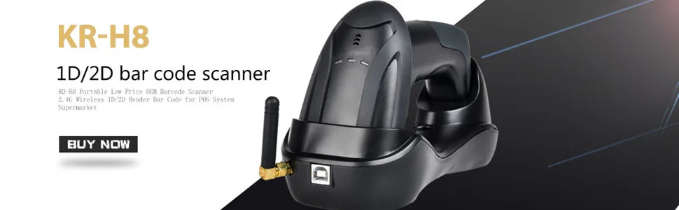 Barcode Scanner with Charger Base Stand 1D 2D QR Codes Reader BT Wireless Barcode Reader Supermarket Mobile Payment PDF417 H8