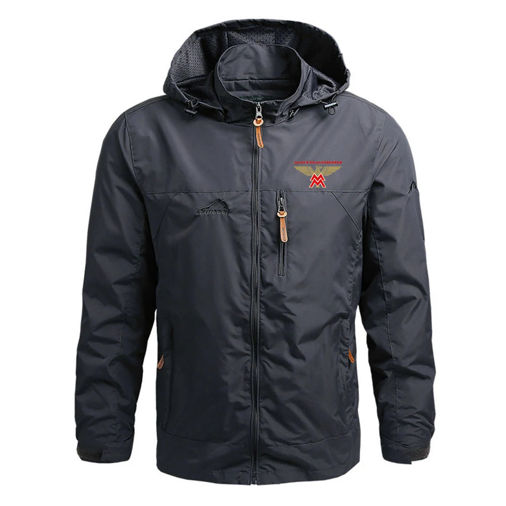 2024 Spring Autumn Mens Moto Morini Logo Print Popular Cardigan Zipper Detachable Hat Design Zipper Windproof Windbreaker Jacket