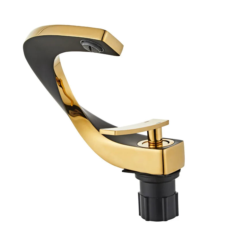 Basin Faucet  Brass Hot and Cold Wash Basin Faucet White with Gold Bathroom Basin Modern Minimalist Creative Faucet PP-12085