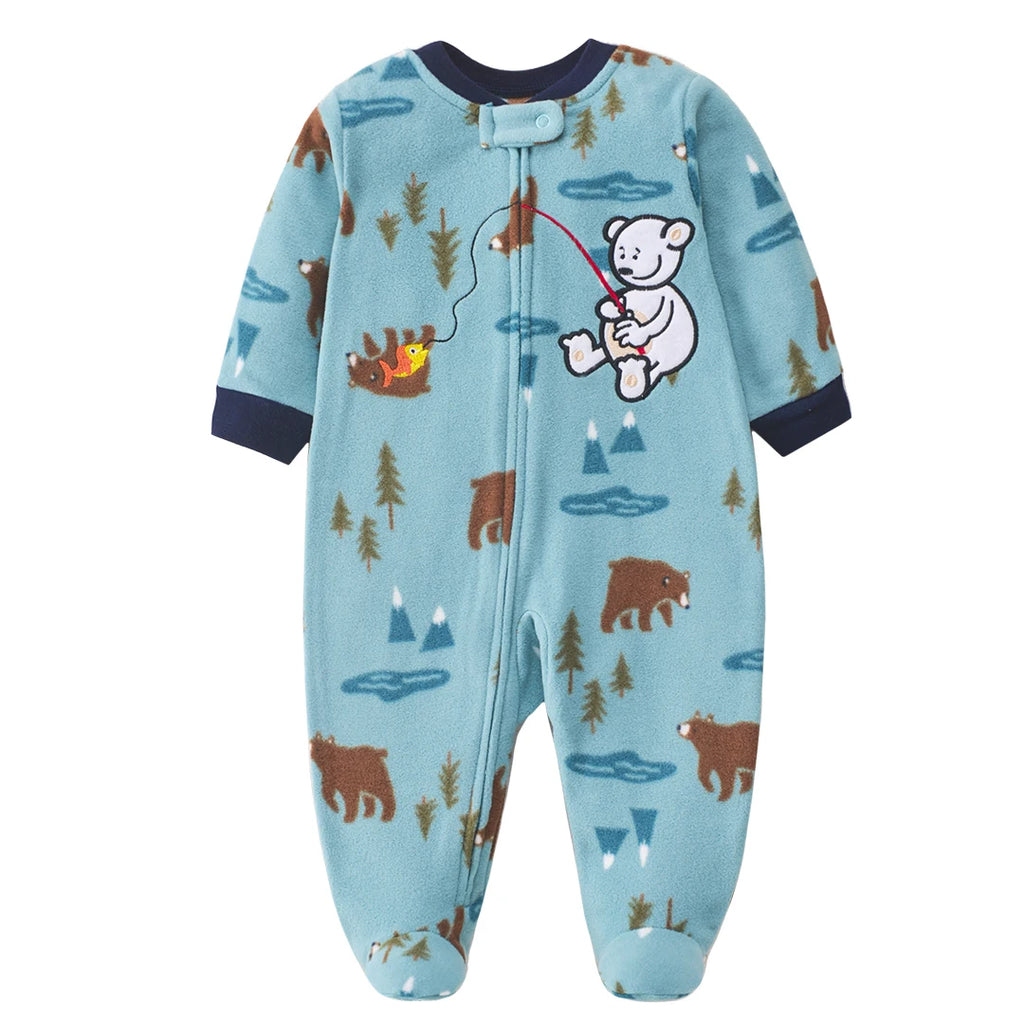 Newborn Baby Boy Girl Rompers Clothes Autumn Pajamas Zipper Fleece Infants  Baby Outfit Cartoon Jumpsuit Clothing 3-12 Months