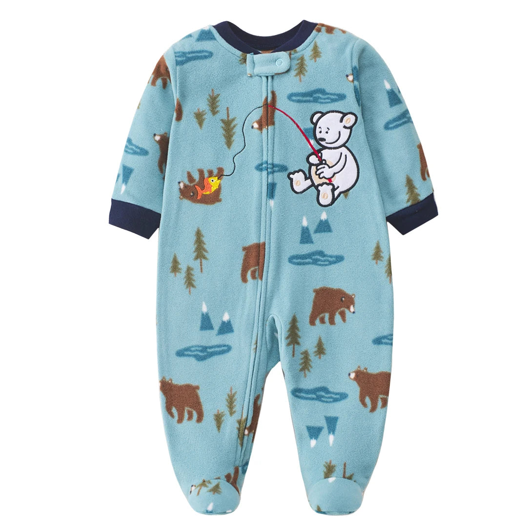 Newborn Baby Boy Girl Rompers Clothes Autumn Pajamas Zipper Fleece Infants  Baby Outfit Cartoon Jumpsuit Clothing 3-12 Months