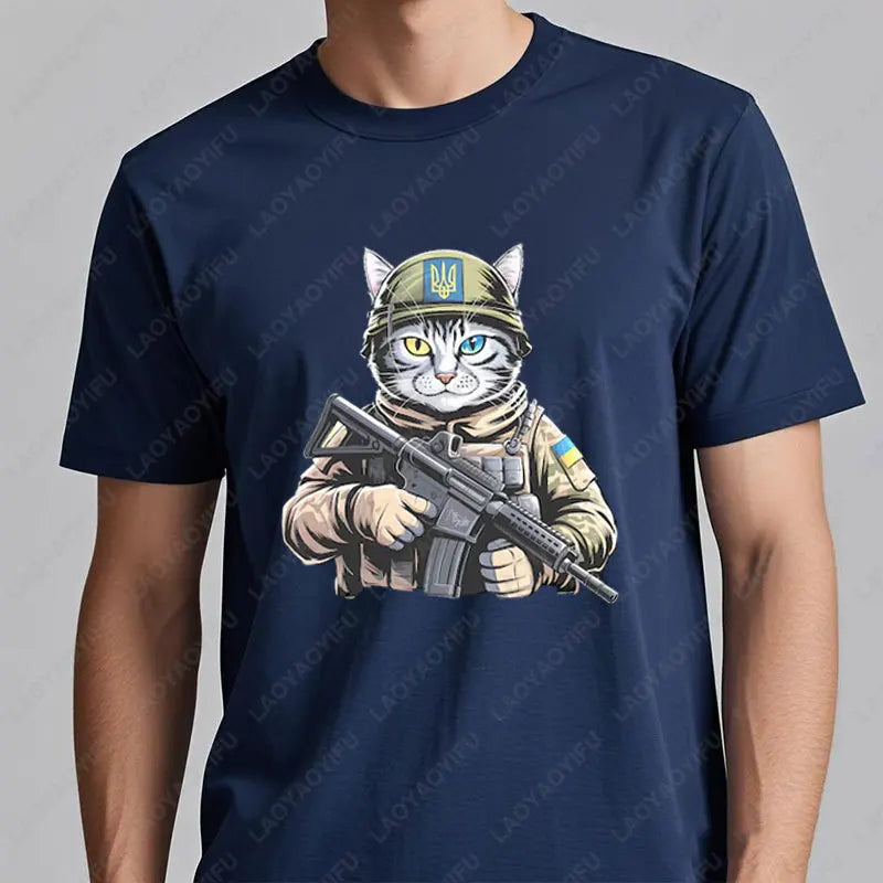 Ukraine Cat Army Uniform Zelensky Tshirt Cotton Men Woman Casual Tees Patriotic Ukrainian Gift Ukrainian Trident Streetwear Tops