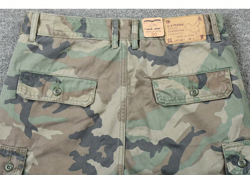 Camouflage Tooling Shorts Men's Pure Cotton Short Pants Trendy Brand Loose Straight Washed Trendy Men's Casual Cargo Short Pants