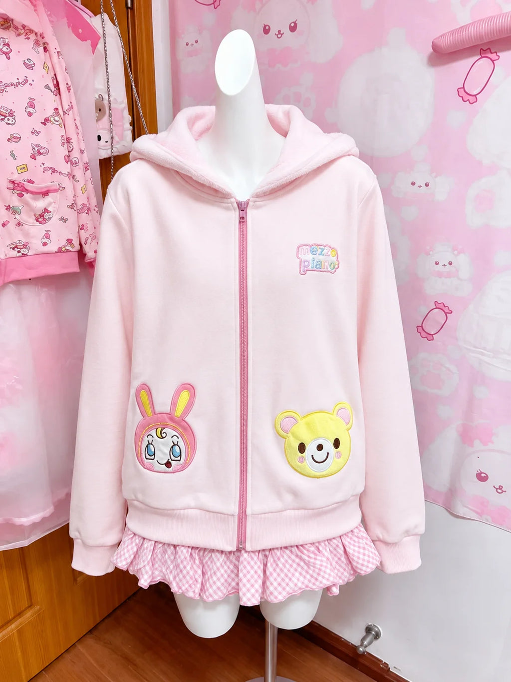 Cute Japanese Printed Cardigan Women Y2K Fairy Grunge Ruffle Patchwork Outerwear Sweet Lolita Harajuku Style Daily Casual Outfit