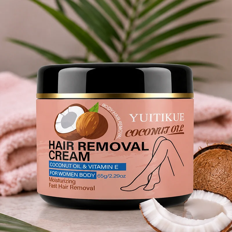 YUITIKUE Coconut Oil VE Hair Removal Cream, Moisturizing Fast Depilatory Cream for Women Legs Arms Body 65g