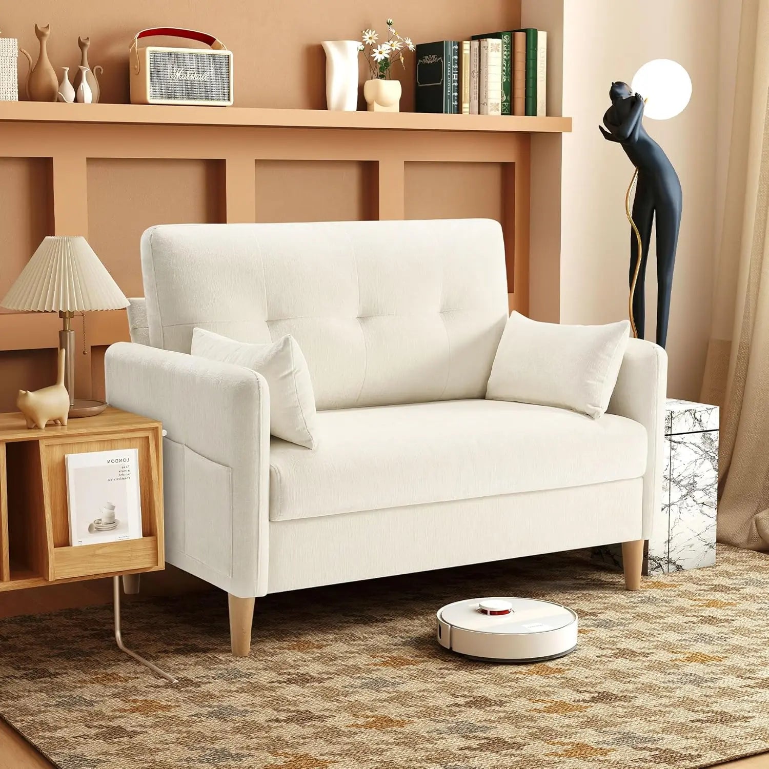 47" Chenille Loveseat with Pillow & Removable Cover for Small Space Bedroom Apartment Dorm Office, Customized