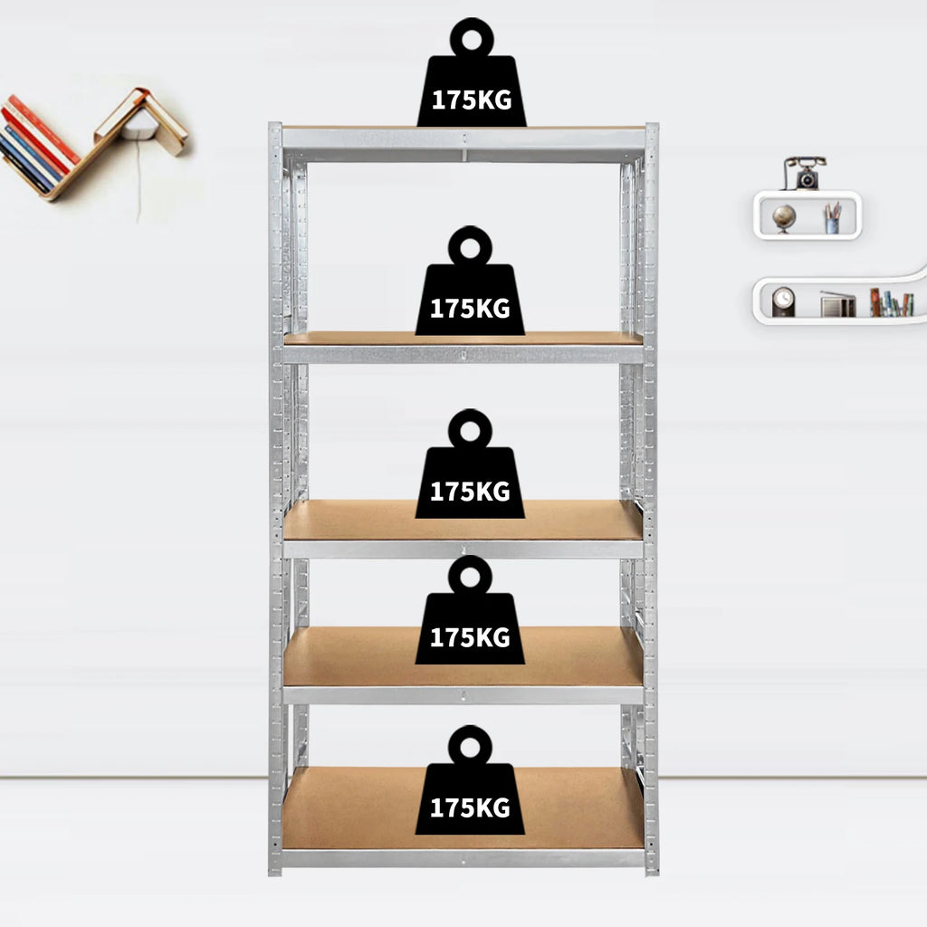 Heavy Duty 5 Tier Galvanised Adjustable Shelf Racking Unit Storage Rack 875KG Capacity Metal Shelves Workshop, Shed, Office,Home