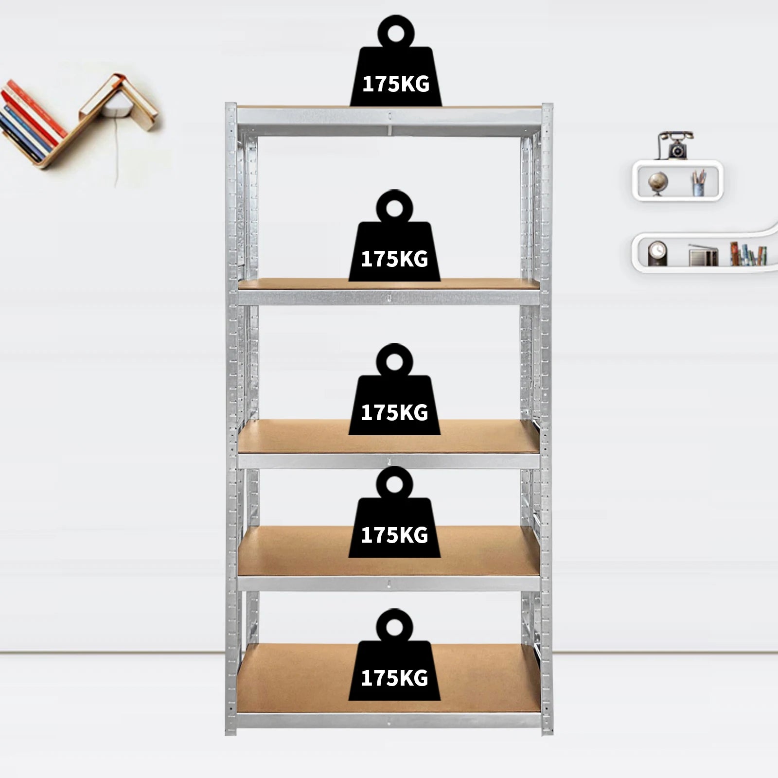 Heavy Duty 5 Tier Galvanised Adjustable Shelf Racking Unit Storage Rack 875KG Capacity Metal Shelves Workshop, Shed, Office,Home