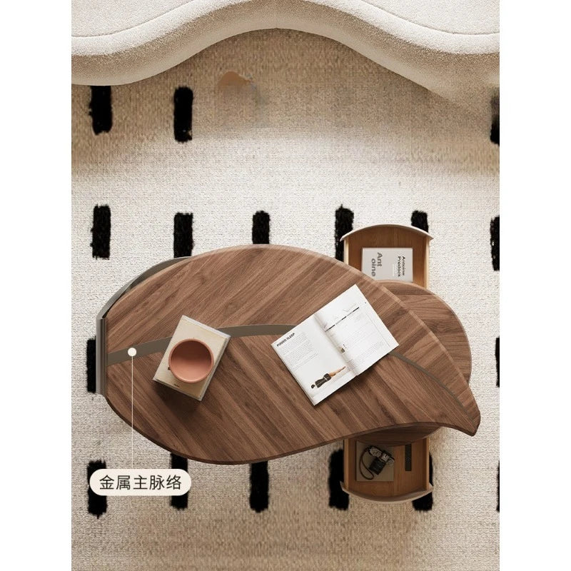Light luxury solid wood leaf coffee table living room home antique special-shaped coffee table