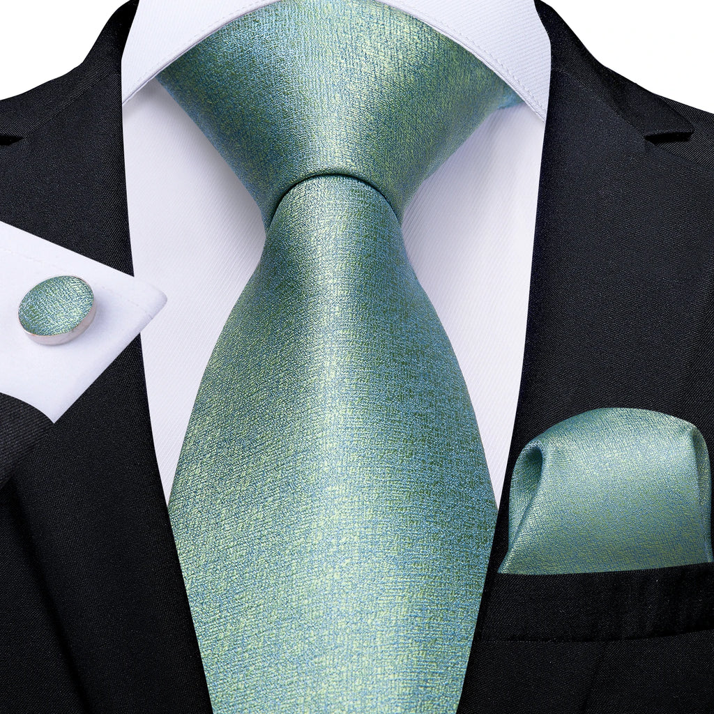 8cm Men's Polyester Ties Pocket Square Cufflinks Green Gold Paisley Wedding Party Accessories Necktie Gift