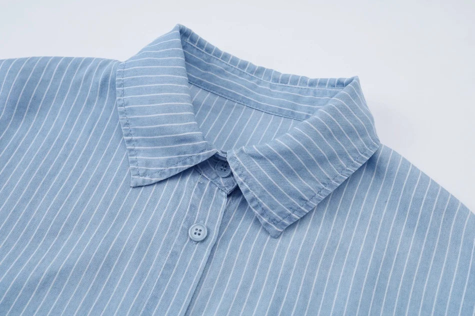 AS  SS26 Lyocell light Denim pinstripe wrap shirt + dress matching set fashionable vitality women's outfit