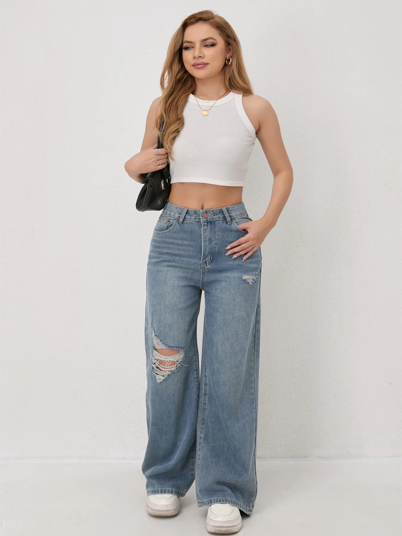 Women's Jeans 2026 New Arrival Loose Fit Casual High Waist Y2K Wide Leg Ripped Regular Denim Trousers Trendy Vintage Strety Ve