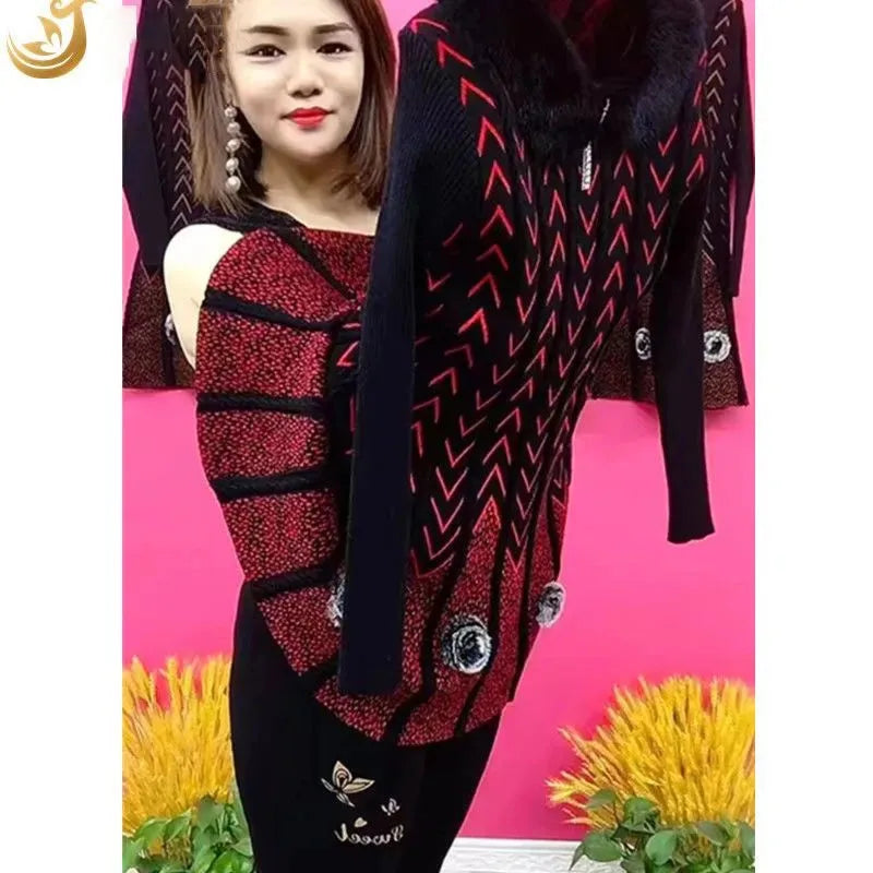 Autumn Winter New Mother Knitted Dress Large Size Thicken Loose Pullover Female Sweater Dress Mid-length Women Bottoming Shirts