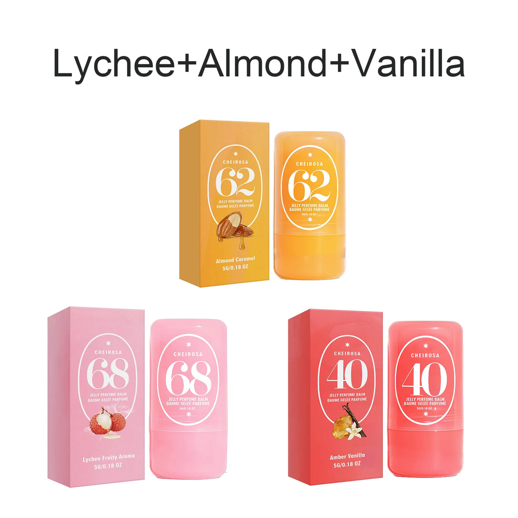 Jelly Perfume Balm 3 Scents 40 Amber Vanilla 62 Almond Caramel 68 Lychee Fruity Long Lasting Portable Travel Solid Perfume