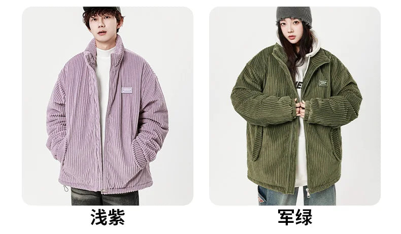 Autumn Winter Corduroy Men's Parkas High-end Design Quality Men's Jacket Handsome Trendy Brand Thick Couple Down Cotton Jacket