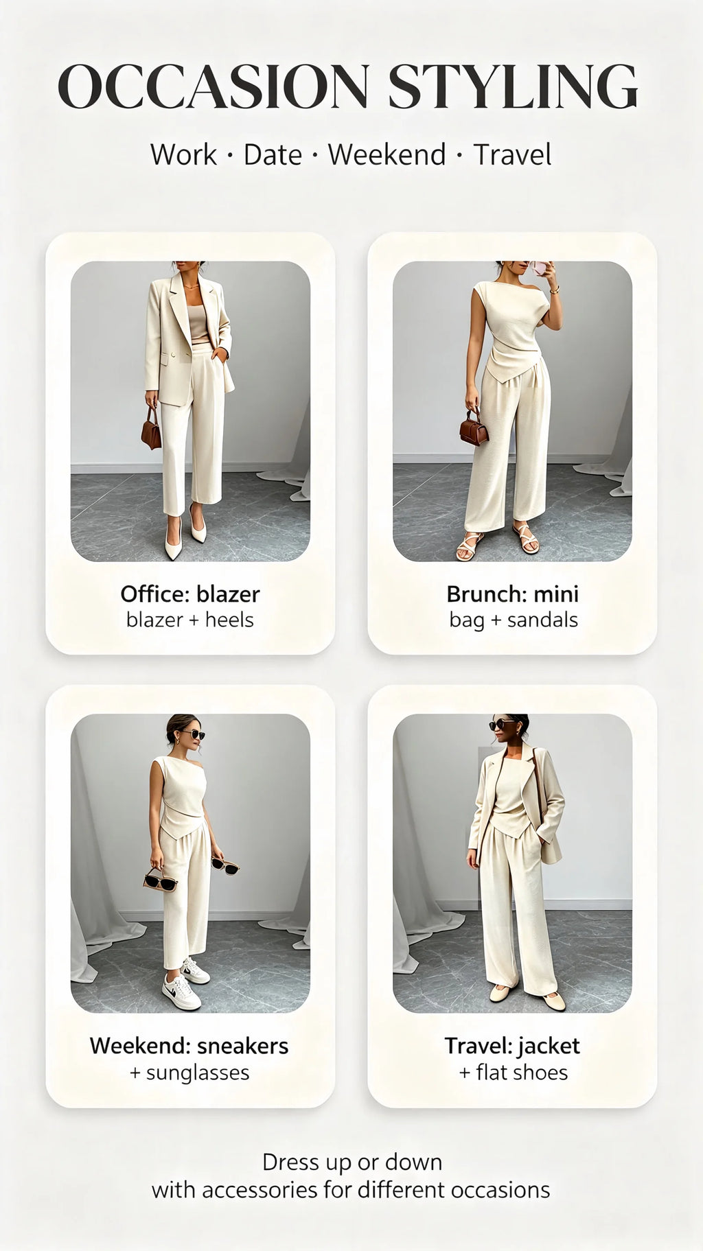 Elegant Pure Color Ladies Asymmetric Top And Wide Leg Pants 2-Piece Set for Commuting Casual Vacations Fashionable New Arrival