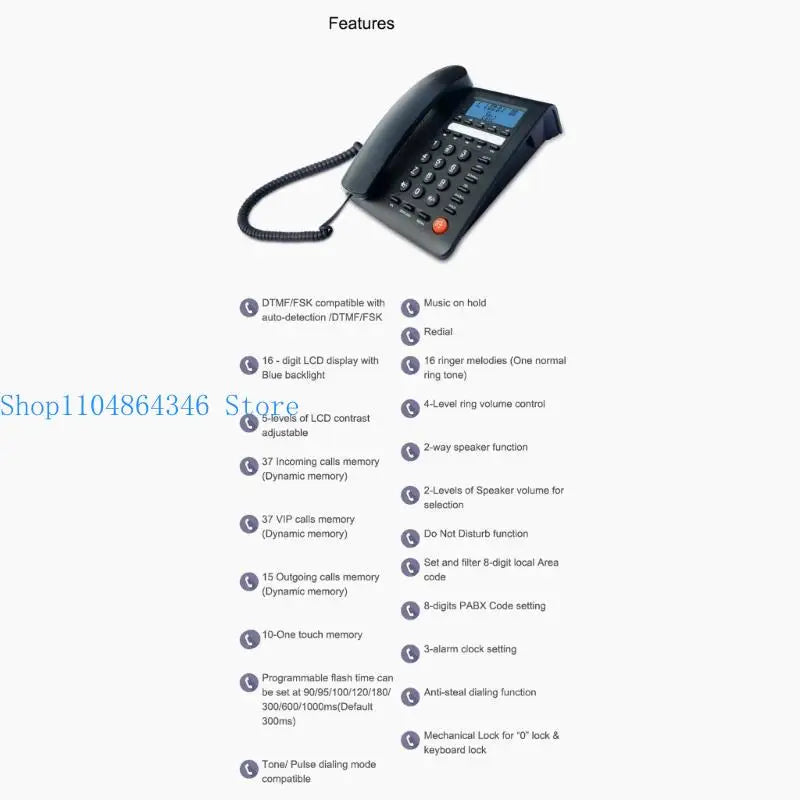 5asd Desktop Landline Telephone Fixed Phone Corded Telephone with Caller Display Cord Record for Home Hotel Offices and More