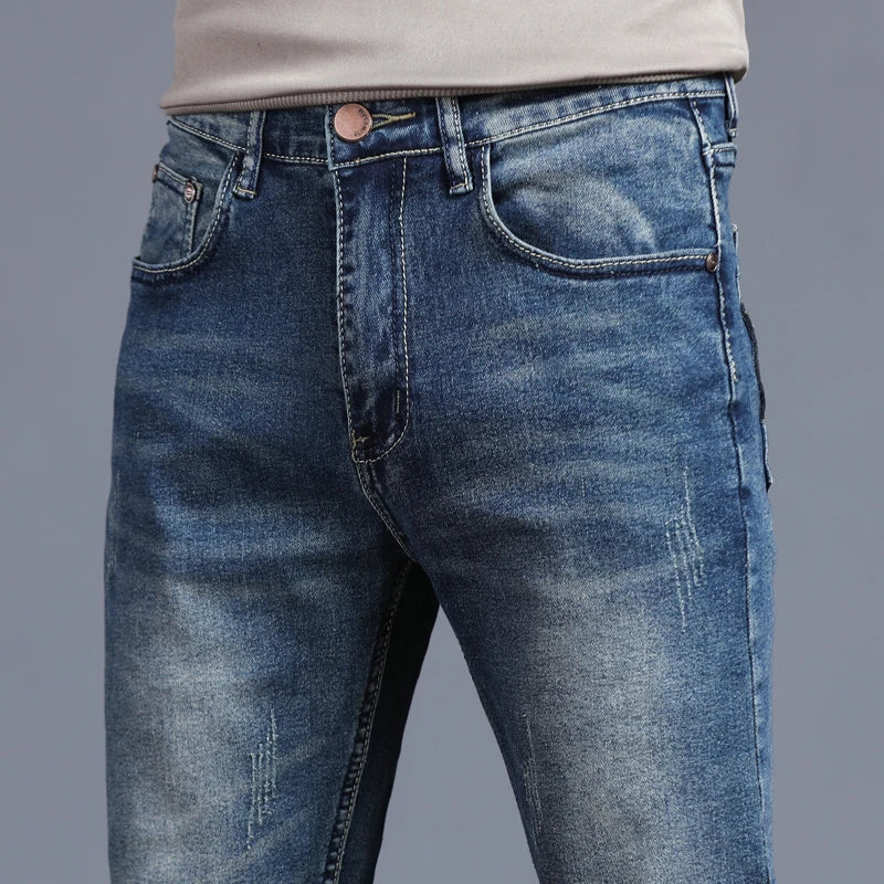 Men's Skinny Grey Jeans Fashion Casual Elastic Cotton Slim Korea Blue Biker Pencil Denim Trousers Male Hip Hop Brand Clothing