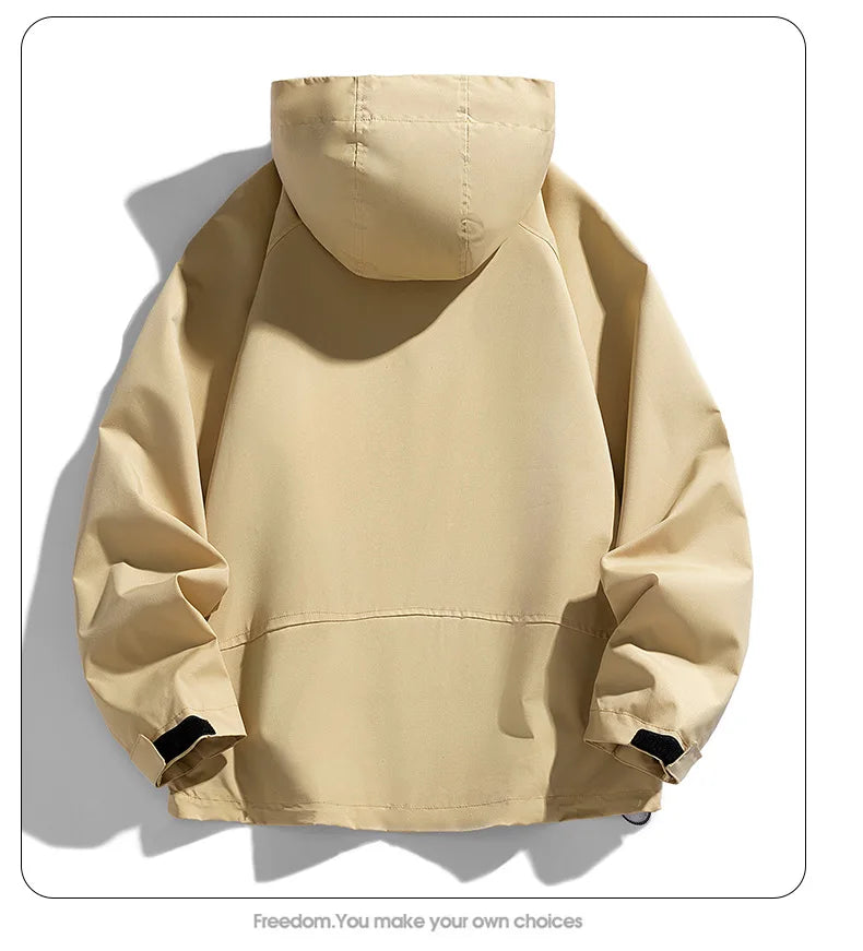 Man Jacket Spring Thin Contrast Color Long Sleeve Zipper Male Coat Loose Breathable Hooded Outdoor Sport Casual Men Outerwear