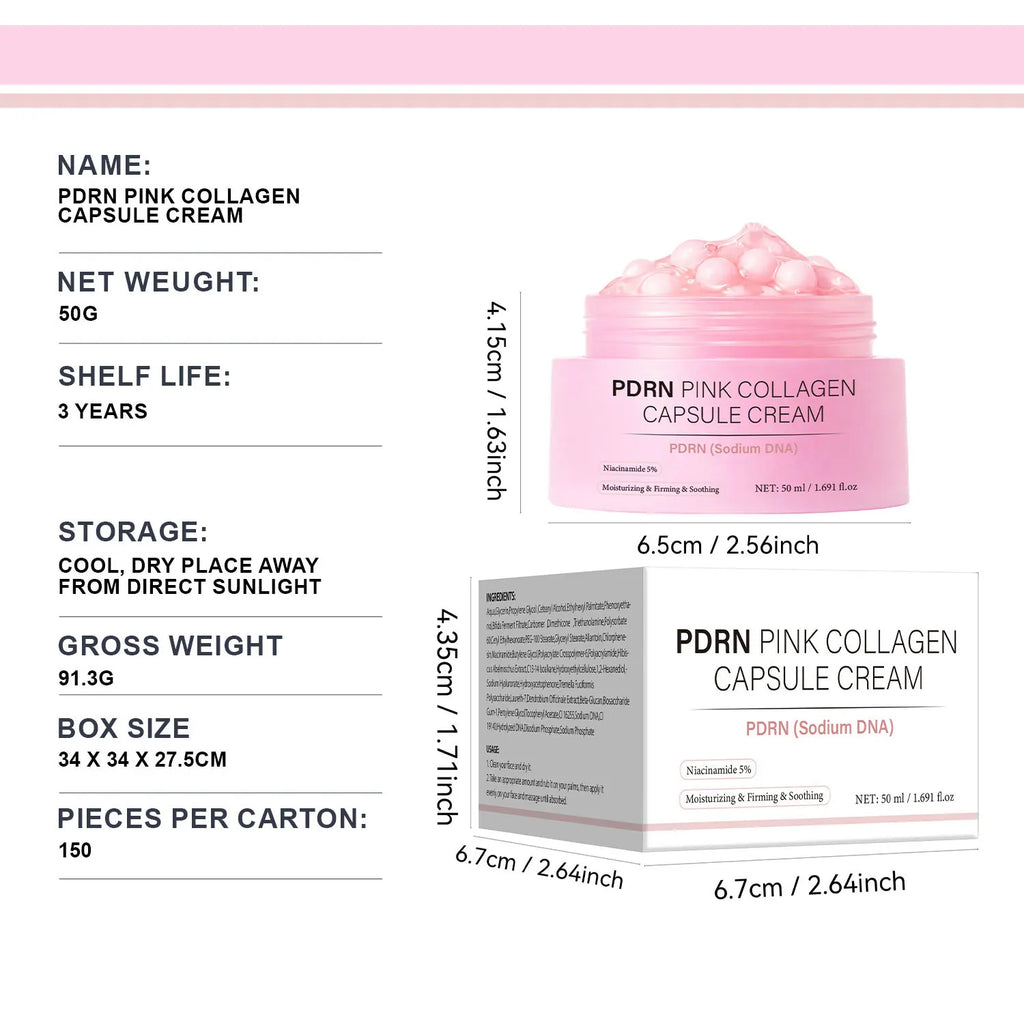 PDRN Pink Collagen Capsule Cream, Lightweight Moisturizing Cream, Niacinamide for Uneven Skin Tone and Texture, Glow Hydration