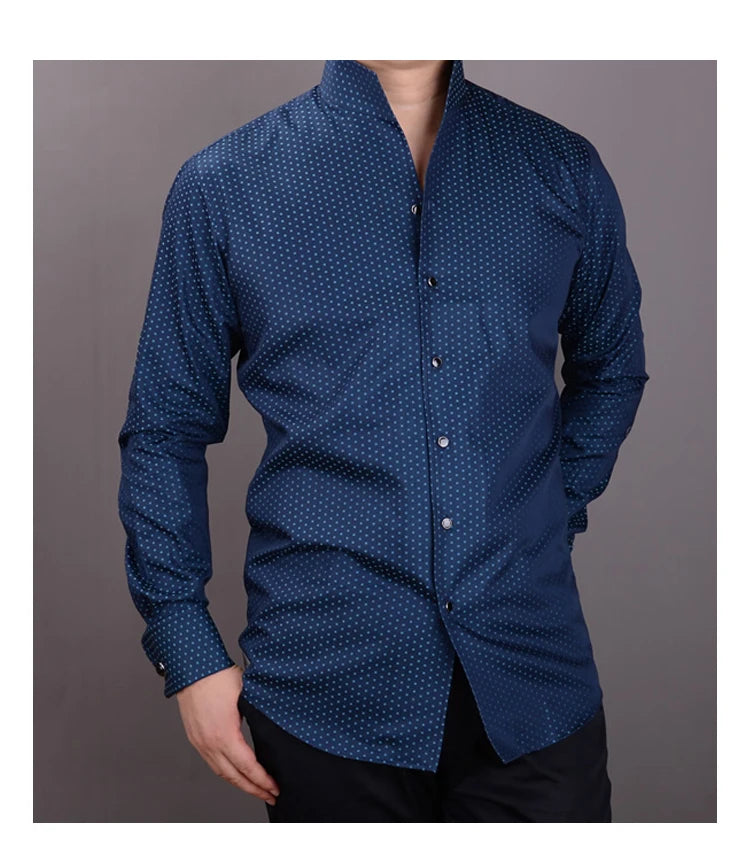 mens Long sleeve shirt  French stand collar business casual spring and autumn men's shirt