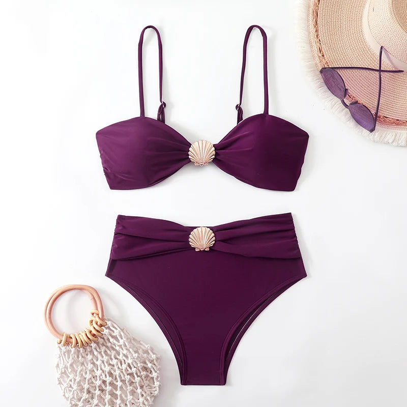 High Waist Bikini Women's Swimsuit Two-piece Bathing Suits Bandeau Woman Swimwear 2026 Trend Bikinis Sets Brazilian Beach Wear
