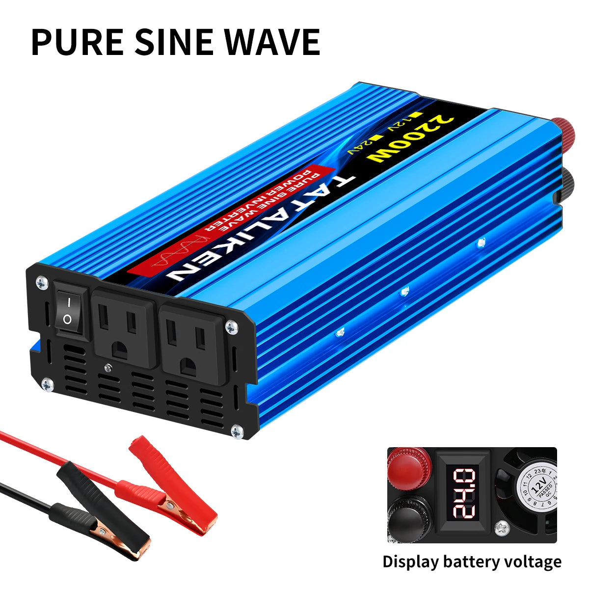 12V24V  To 110V AC Pure Sine Power Inverter 16000W 4000W  Power 60HZ  Converter Car Accessories Solar With LED And US Socket