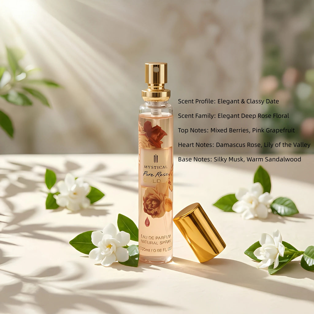 MYSTICAL 4pcs Satin Bloom Perfume Variety Gift Set, Long Lasting EDP Fragrance Selection for Garden Brunch, Weddings & Parties, Sweet Cherry, Damascus Rose & Gardenia, 0.68oz X 4 Portable Sprays, Luxury Beauty Fragrance Wardr