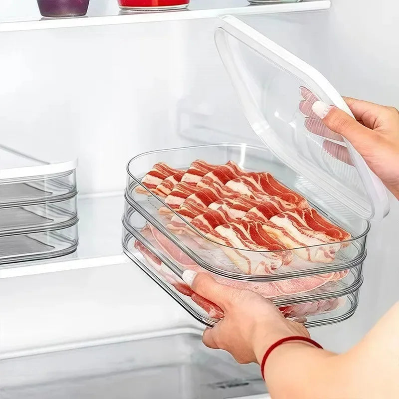 Meal Prep Containers Stackable Food Storage Boxes with Lid Meat Container for Fridge Bacon Lunch Meat Container for Refrigerator