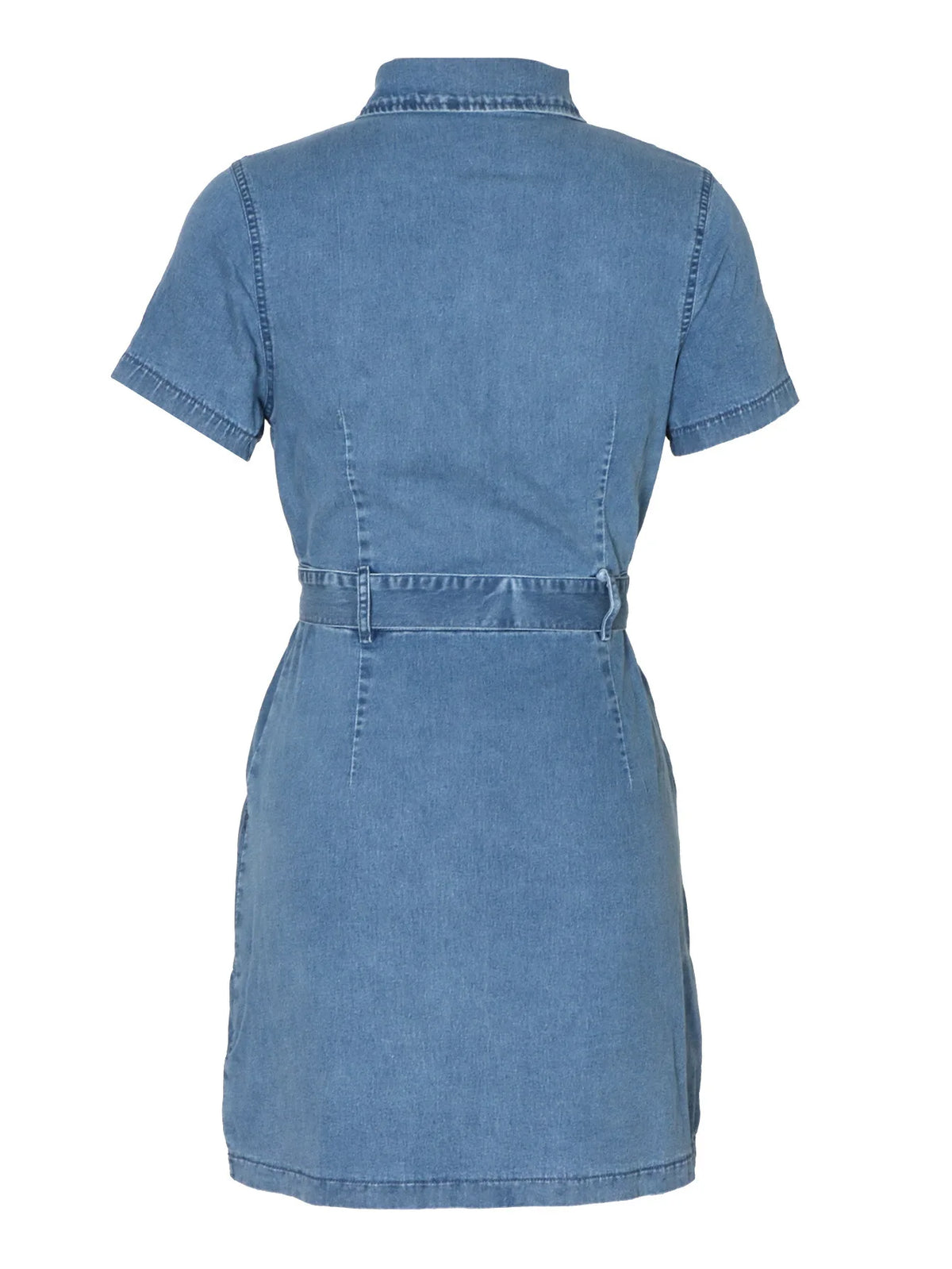 Spring Summer Women Denim Dress Short Sleeve Shirt Style Collared Waist Cute Mini Bodycon Casual Outfit