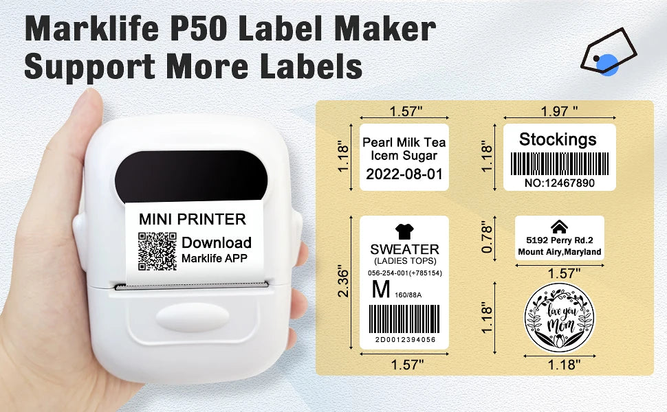 Marklife P50 Bluetooth Mini Portable Thermal Label Maker Printer, Wireless Barcode Price Tag Sticker Printer For Small Business