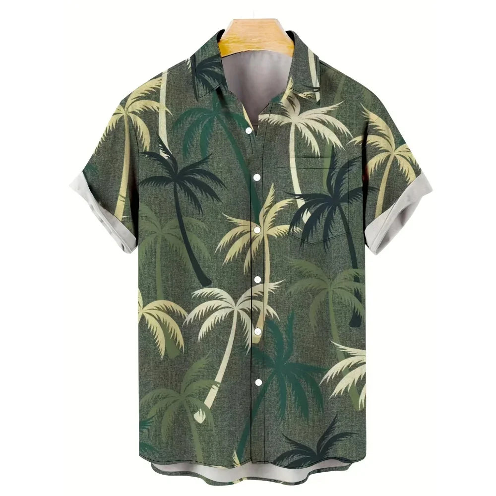 Cat Cartoon Print Shirt] Plus Size 3D Digital Print Cartoon Fun Men's Short Sleeve Button Shirt Fashion Hawaiian Vacation Shirt