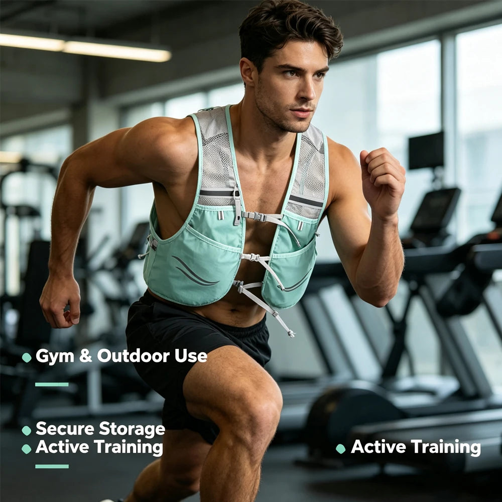 FVXVXV New Running Water Bottle Storage Vest Lightweight Running Vest Reflective Hydration Water Chest Pack With Phone Holder