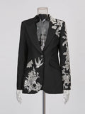 TWOTWINSTYLE Fashion Spliced Beading Temperament Blazers for Women Lapel Long Sleeves Tunic Elegant Blazer Female Clothing New