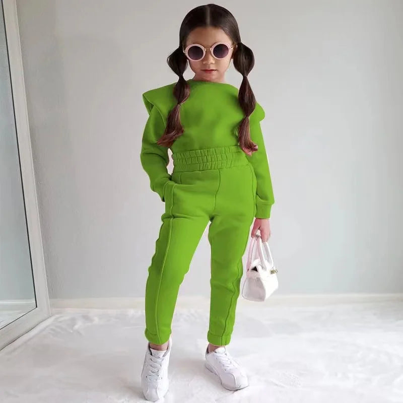 2024 Children's New Clothing For Girls Autumn And Winter Candy Color Fashion Long-sleeved Hoodie Pants Two-piece Set