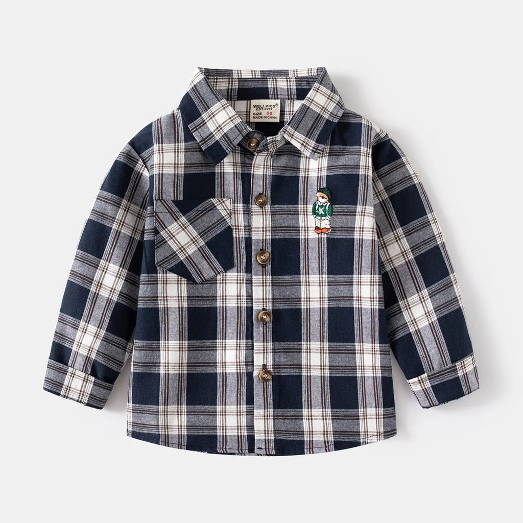 New Children's Clothes  Kids Shirts With Collar Boys' Cotton Long Sleeved Baby Clothing Casual Top Plaid Blouse for Boys 2-7Y