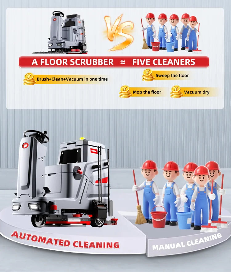 Ride on Floor Scrubber Commercial Scrubbing Machine Electric Cleaning Floor Scrubber Machine
