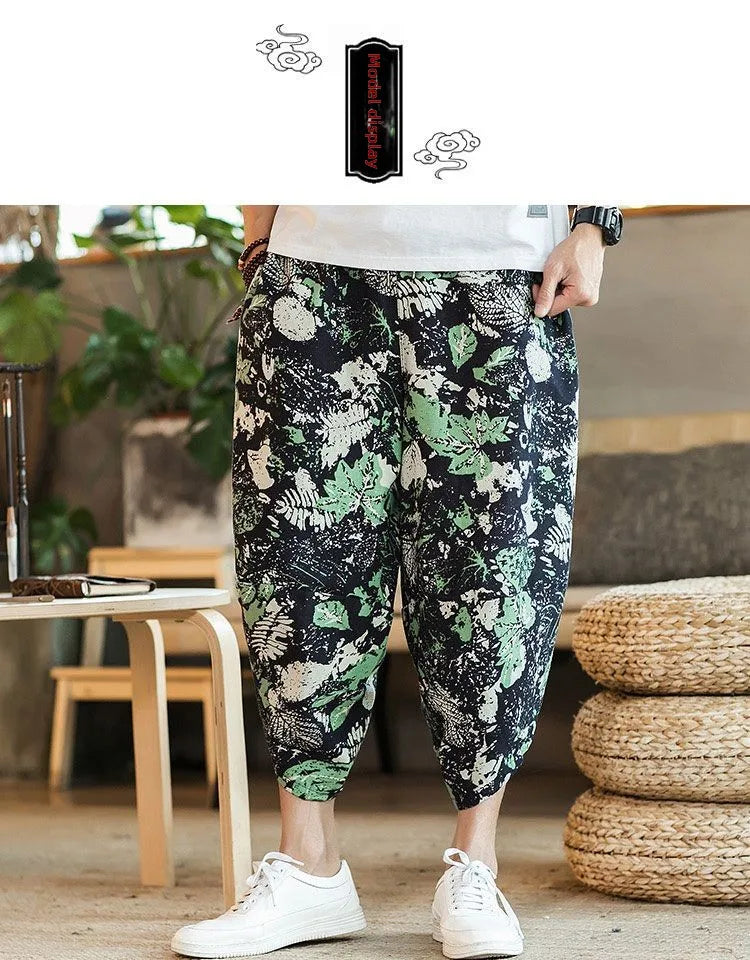 Men's Casual Cotton Linen Seven-Foot Pants Summer plus Size Lantern Loose Fit Shorts Harlan Style Comfortable Breathable Leis...