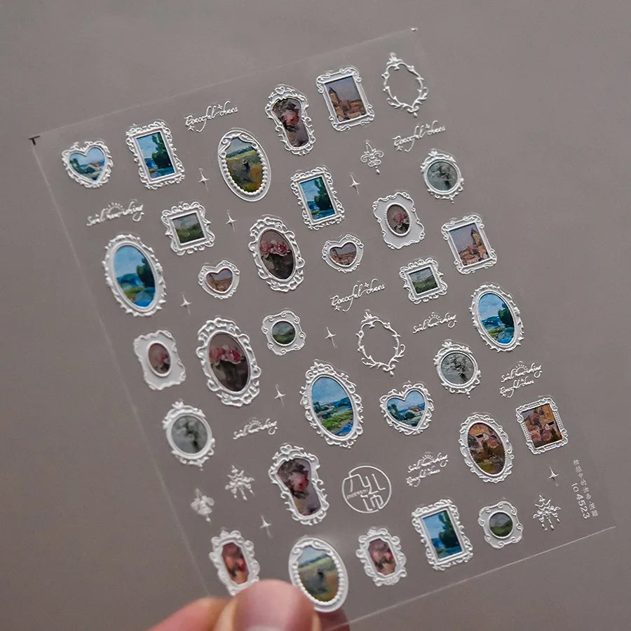 Hot Stamping Nail Stickers Japanese Retro 5D Nail Sticker Gold Frame Bronzing Jewelry Nail Art Decorations Decals DIY Supplies ﻿