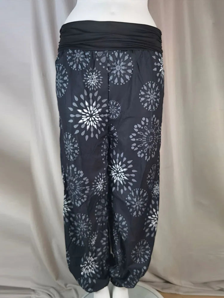 Women's Pants Floral Printed Patchwork Pleaded Harem Pants Bohemian Female High Waist Wide Leg Trousers Casual Ladies Streetwear