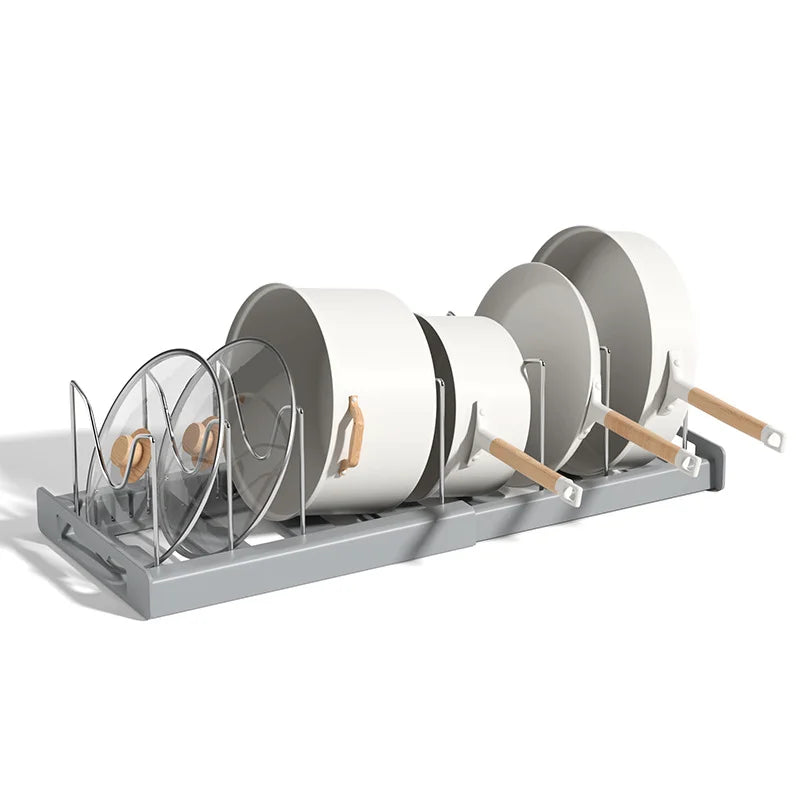 Expandable Kitchen Cabinet Pot Organizer - Adjustable Divider Rack, Multi-Use Storage Solution for Pots, Pans and Lids