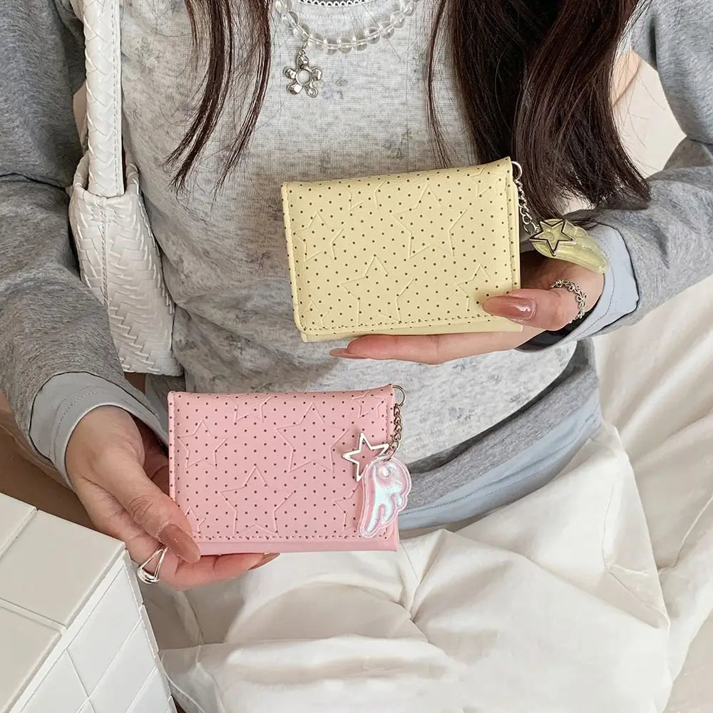 Fashion Y2K Tri-fold Wallet Wing Pendant Star Dot Coin Purse Zipper Clouse Multicolor Women's Wallet for Students