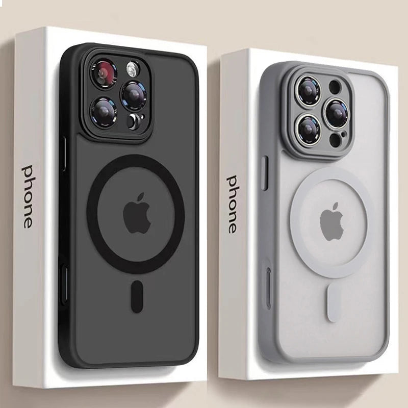 Magnetic Luxury Matte Translucent Armor Shockproof Case For iPhone 16 15 14 13 12 17 Pro Max For Magsafe Wireless Charge Cover