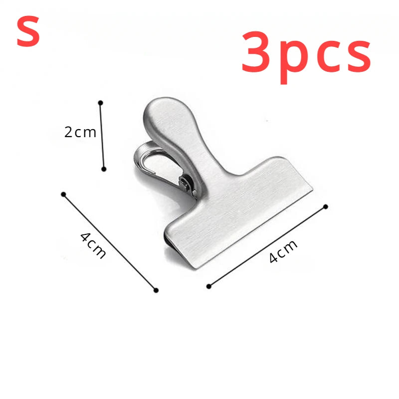 3PCS Stainless Steel Bag Clipsf For Food Heavy Duty Metal Silver Food Clips Office Paper Clamps Air Tight Seal Snack Clips
