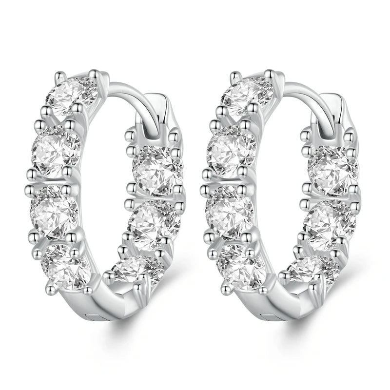 WOSTU Real 925 Sterling Silver Full of Zircon Circel Hoop Earrings For Women S925 Wedding Round Crystal Pendientes Jewelry Gift