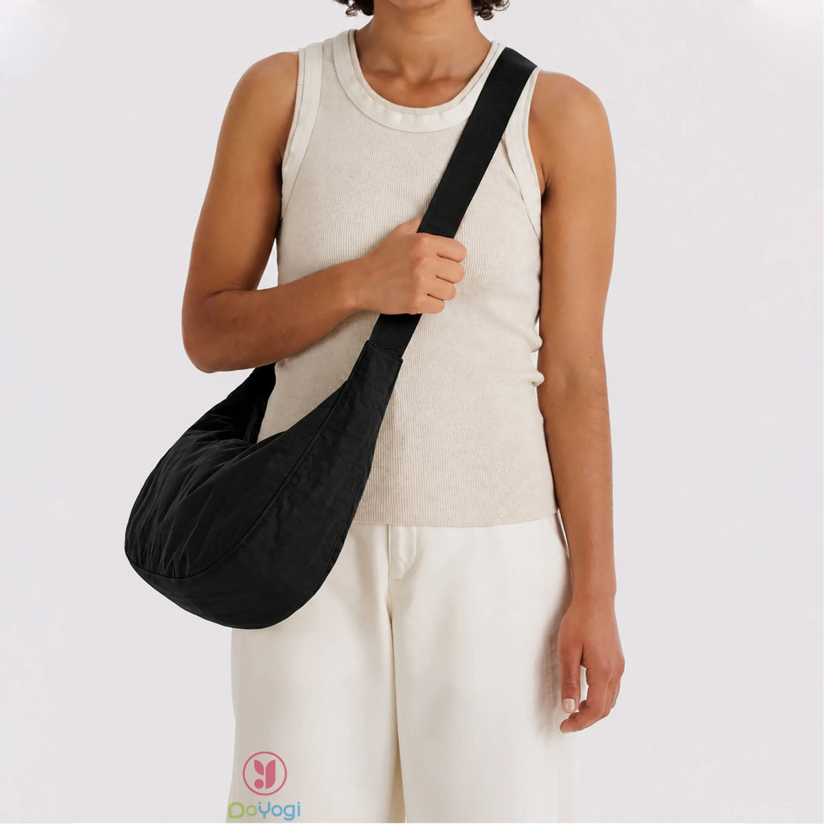 Nylon Medium Crescent Bag for Women Men,Crossbody Bag with Adjustable Strap&Dual Interior Zip Pocket Casual Daily Shoulder Bag