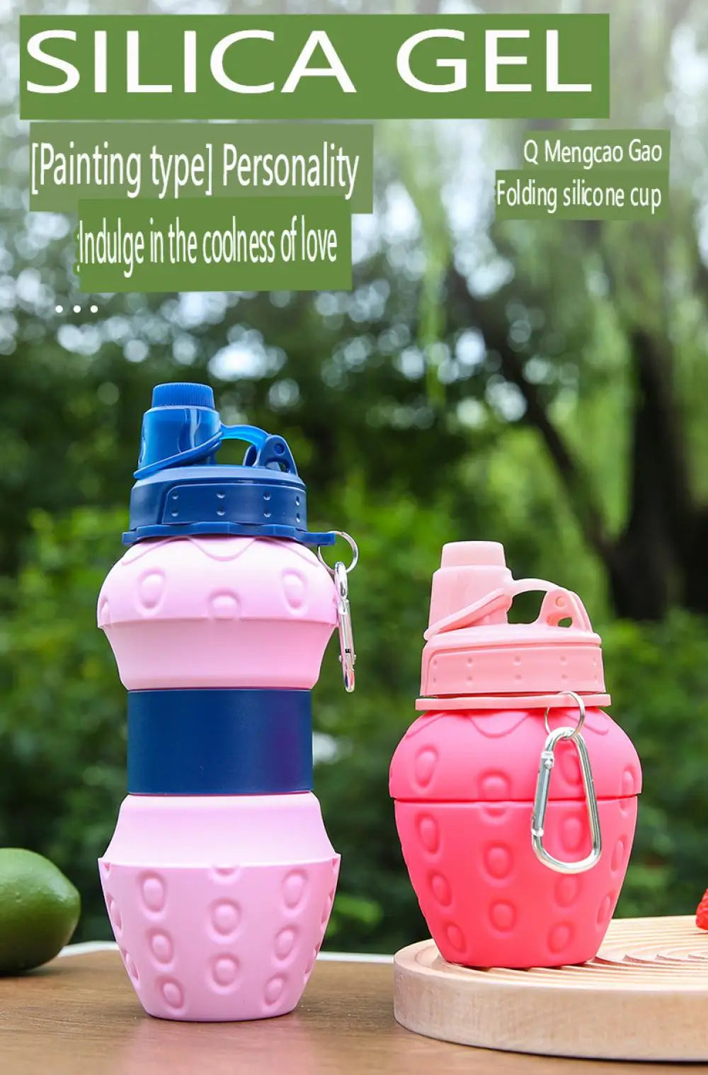 Portable Foldable Sports Water Bottle 600Ml Travel Sports Bottle Strawberry Shaped Water Bottle Kids Silicone Telescopic Cup