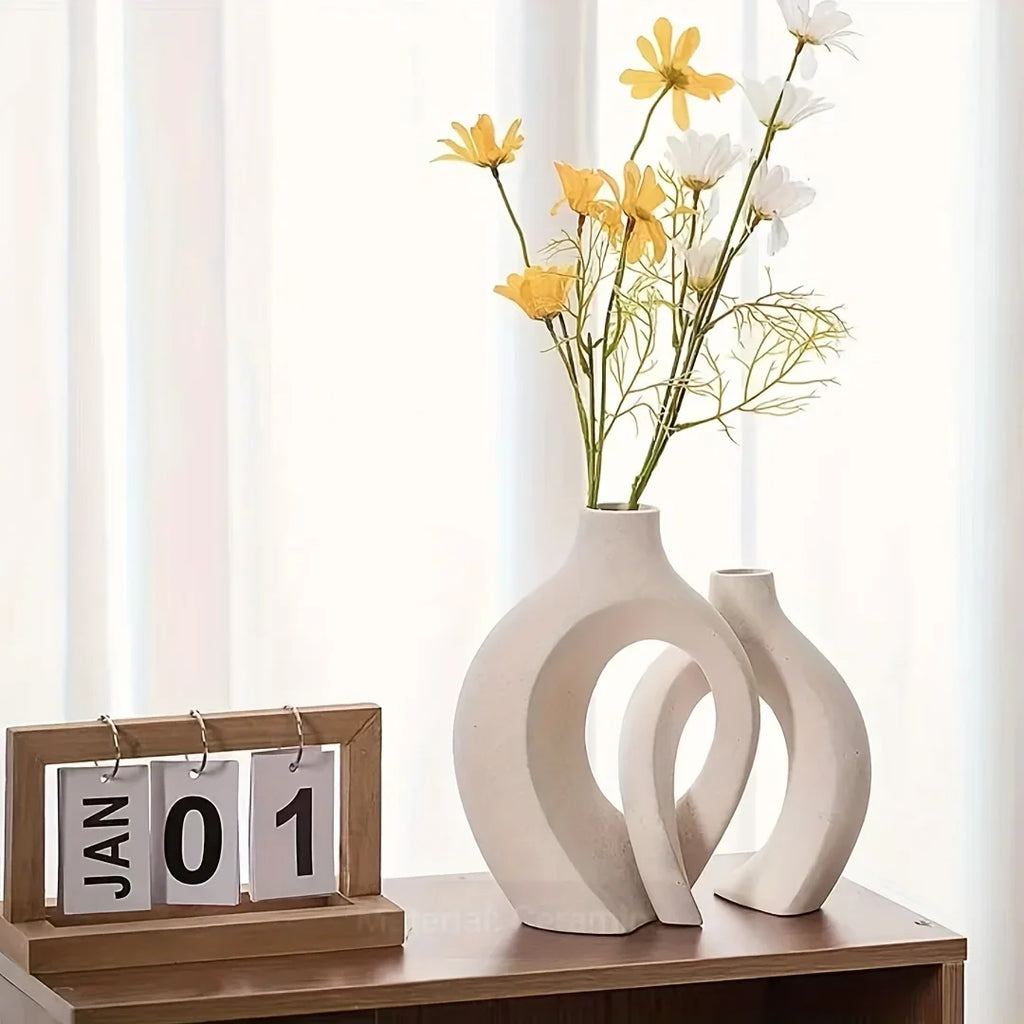 Hollow Nordic Modern Ceramic Vase Set of 2 for Modern Home Decor,Modern Boho Hollow Flower Vases for Living Room Bookshelf ваза