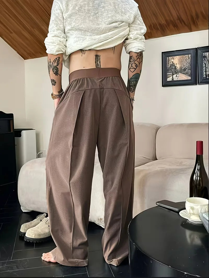 Men's Wide Leg Pants Casual Loose Fit Streetwear Trousers Fashion Hip Hop High Street Man Jogger Pant Solid Color Suit Pants